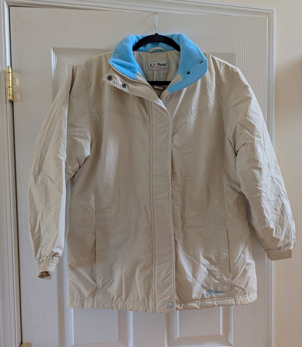 L.L.Bean Beige/Blue Quilted Fleece-Lined Zip-Front Jacket Women's Petite PM